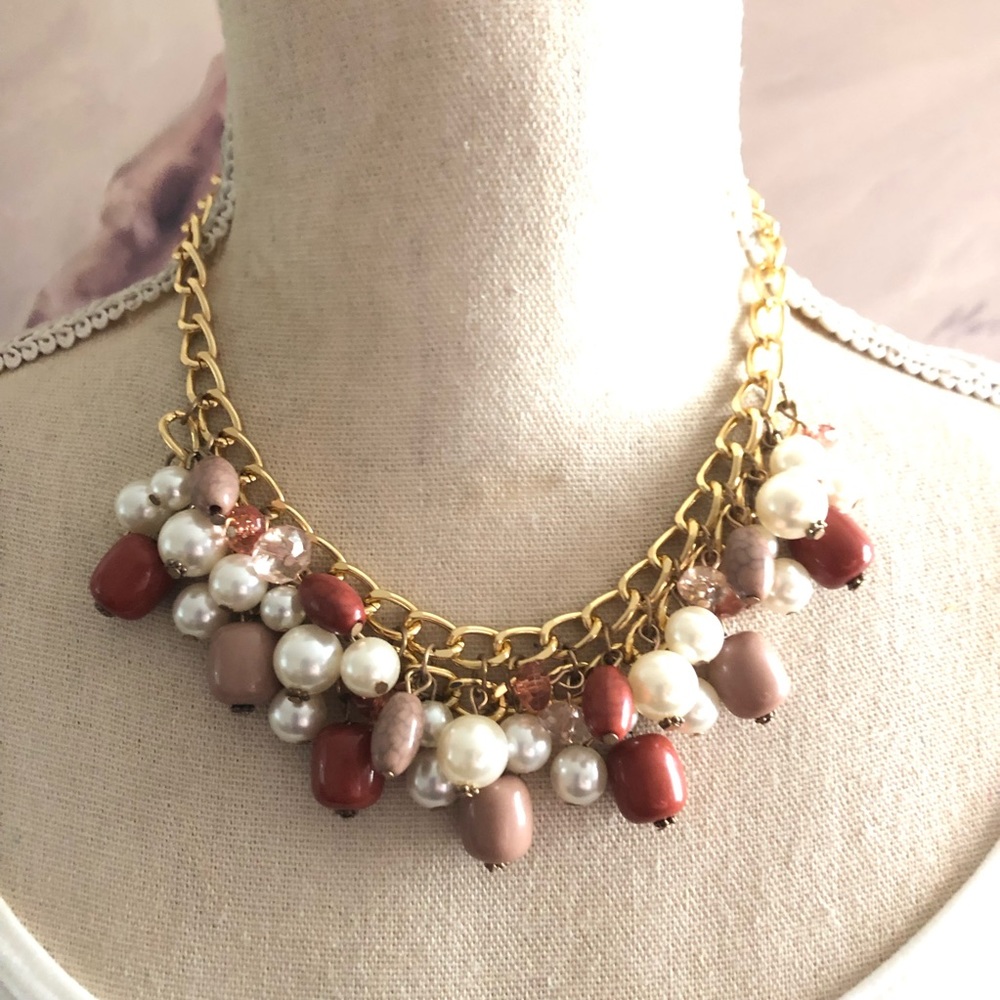 Bauble beaded cluster gold chain necklace